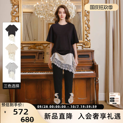 新款女蕾丝花边短袖T恤