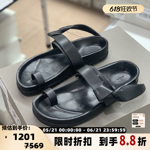 RICKOWENS女士小众暗黑风打结袢带休闲夹趾凉拖鞋银泰百货 301596