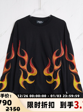 ETUDES 潮流都市男士火焰印花圆领长袖T恤银泰百货精品 301596