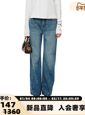 SHRO ENRO Flechazo 秋冬女士重工烫钻直筒牛仔裤银泰 301469