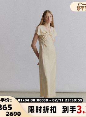 VIKTORIA CHAN 春季交叉带褶皱装饰女士V领短袖连衣裙长裙