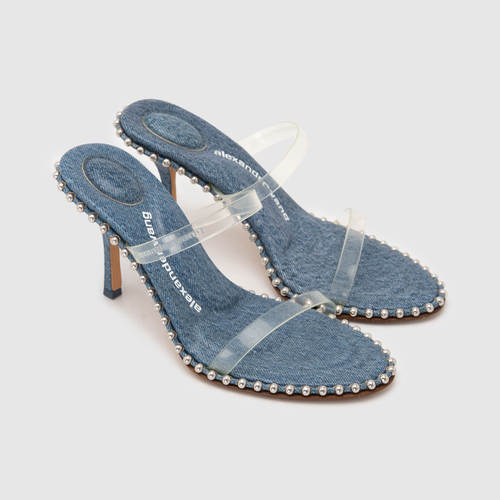 ALEXANDER WANG 夏季女时尚钉珠一字带细高跟凉鞋银泰 301604