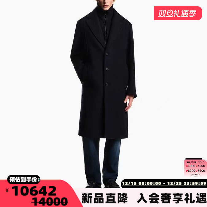 EMPORIO ARMANI 25秋冬新款男士羊毛单排扣大衣银泰百货 301574