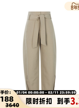 RECTO 春夏浅卡其色棉质可拆卸腰带女士休闲裤萝卜裤