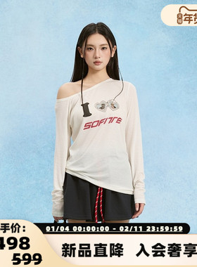 SOFITTE 25春夏新款女士时尚斜肩印花打底衫T恤银泰百货 301355