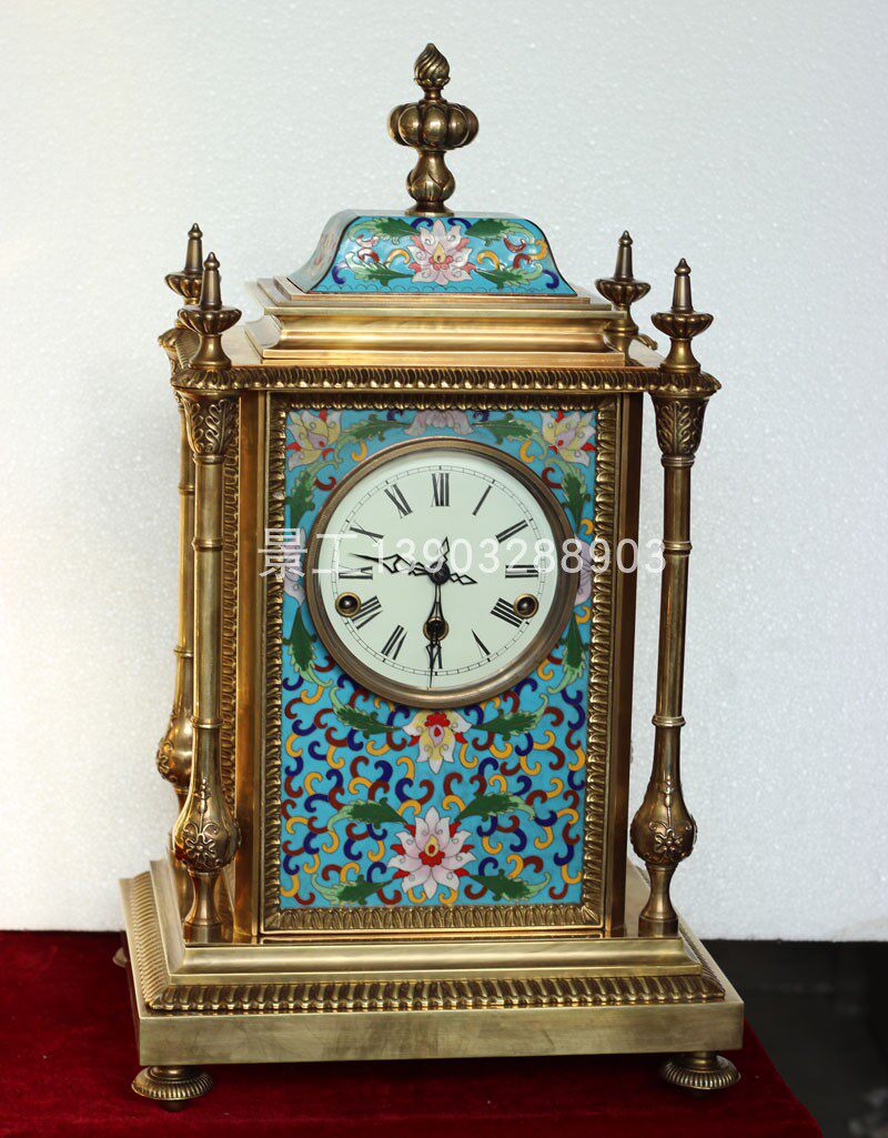 景工欧式美式中式机械古典珐琅景泰蓝座钟进口机芯五音钟丹青色