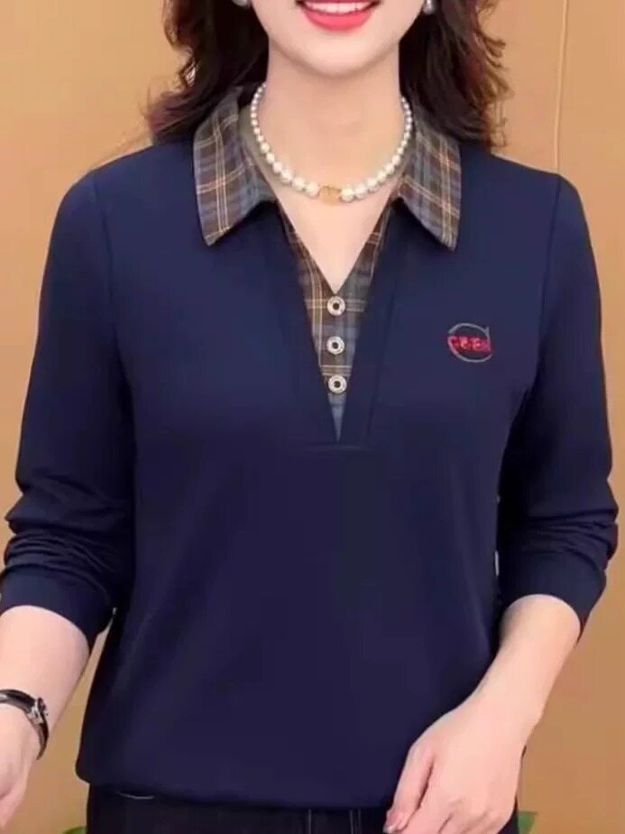 2026年秋季新显瘦新款假两件女高档休闲拼接欧洲站Polo女衫时尚