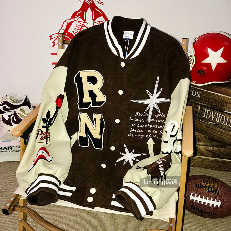 limiting美式天使玫瑰花棒球服女初秋新款宽松百搭街头嘻哈外套潮