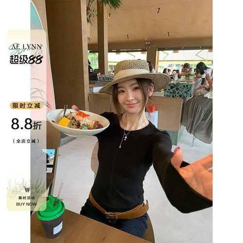 OTee纯色圆领长袖t恤女