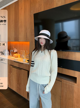 OTee学院风polo领三杠针织衫女2026新款修身显瘦正肩毛衣