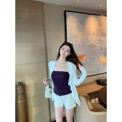 AELYNN韩系荷叶边长袖开衫女夏