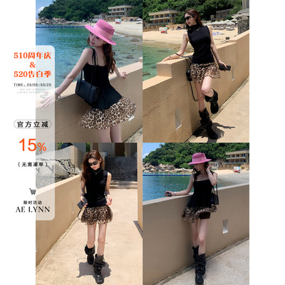 AELYNN复古豹纹蓬蓬半身裙女夏