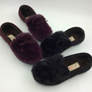 促销布鞋毛绒蝴蝶结圆头套脚保暖