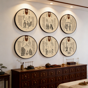 中医院门诊部形象墙装饰画养生馆圆形挂画中药房文化氛围布置壁画