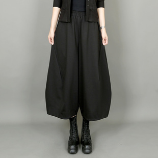 高腰裤 荷包裤 黑 2026女宽松百搭哈伦裤 春秋休闲弹力灯笼九分阔腿裤