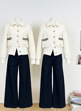 M.Y原创设计 白色收腰小香风外套女巨好看的早秋季短款夹克