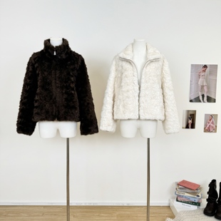 M.Y原创设计 立领肌理感保暖环保皮草毛毛外套女冬季休闲软糯上衣
