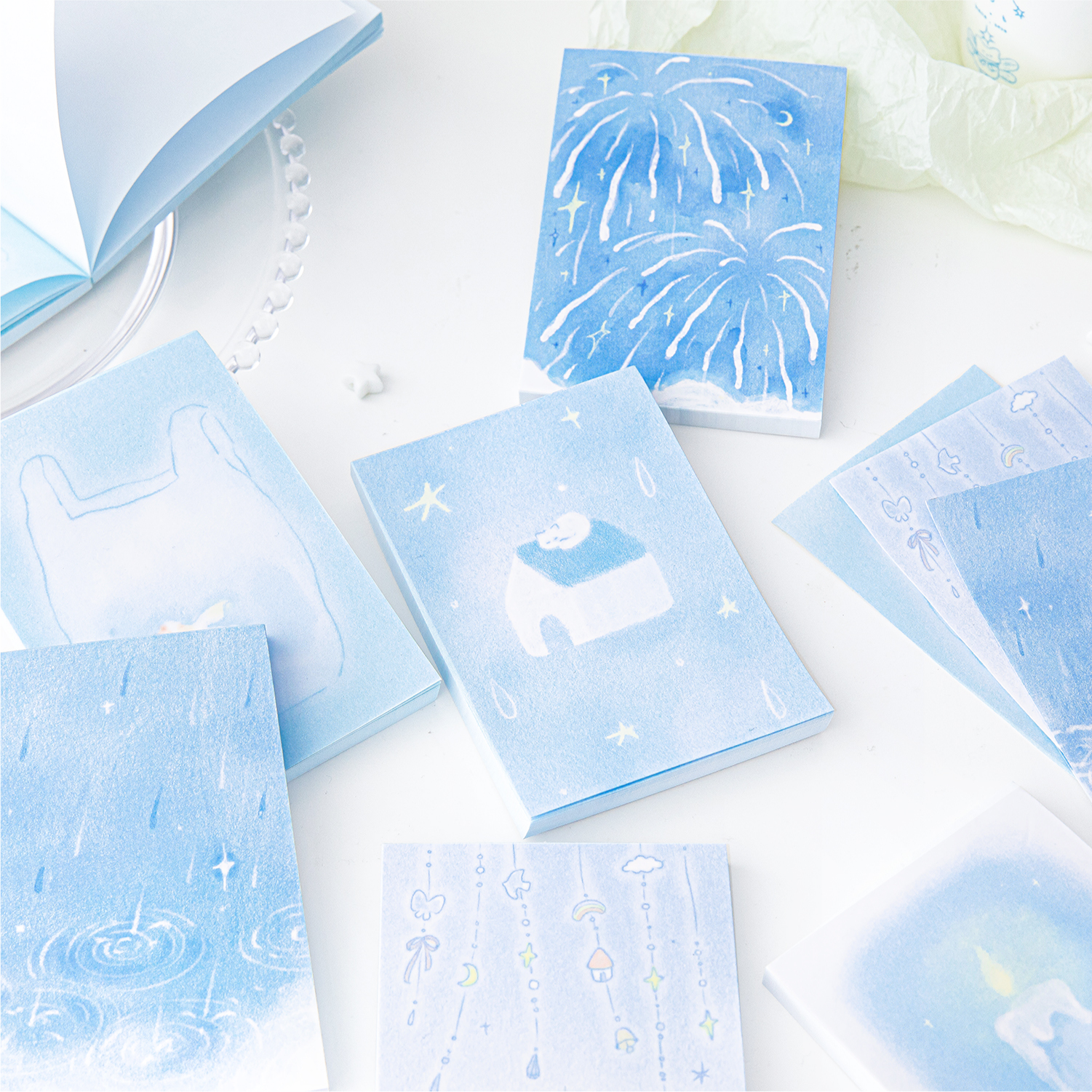 小日子不翻篇 蓝色梦境手绘便签本梦幻治愈留言记事无粘性便签纸