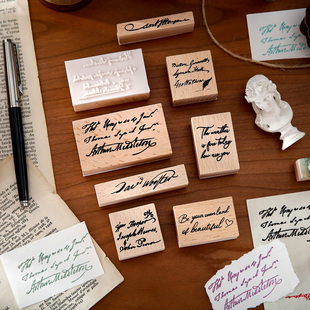 小日子不翻篇 手写英文字体木质印章 复古手账拼贴diy装饰印章套