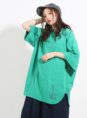 日单2025夏季新款全棉水洗圆领中长款宽松短袖T恤衫 CUBE SUGAR