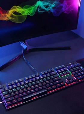 aukey傲基幻彩6色背光游戏办公104键青轴红轴机械有线USB电脑键盘