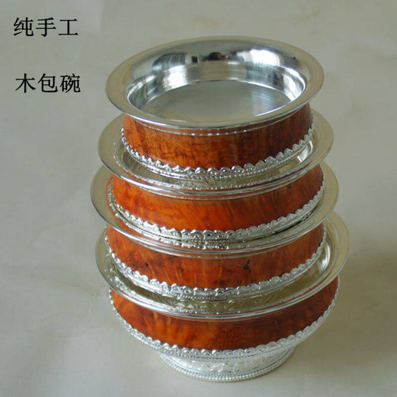 蒙古藏式酥油茶白铜碗喝茶碗铜碗铜碗蒙古民簇使用铜碗木碗全包铜