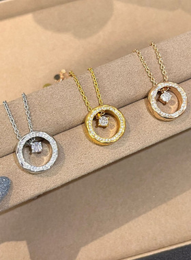 复古圆圈单钻菱格项链2025新款co百搭精致交叉纹吊坠高级感项饰