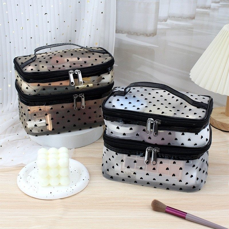 ins网纱爱心洗漱收纳便携旅行大容量化妆包透气义乌箱包厂家批发,收纳整理,化妆箱/盒,淘宝优惠券,粉丝福利购,淘宝优惠卷