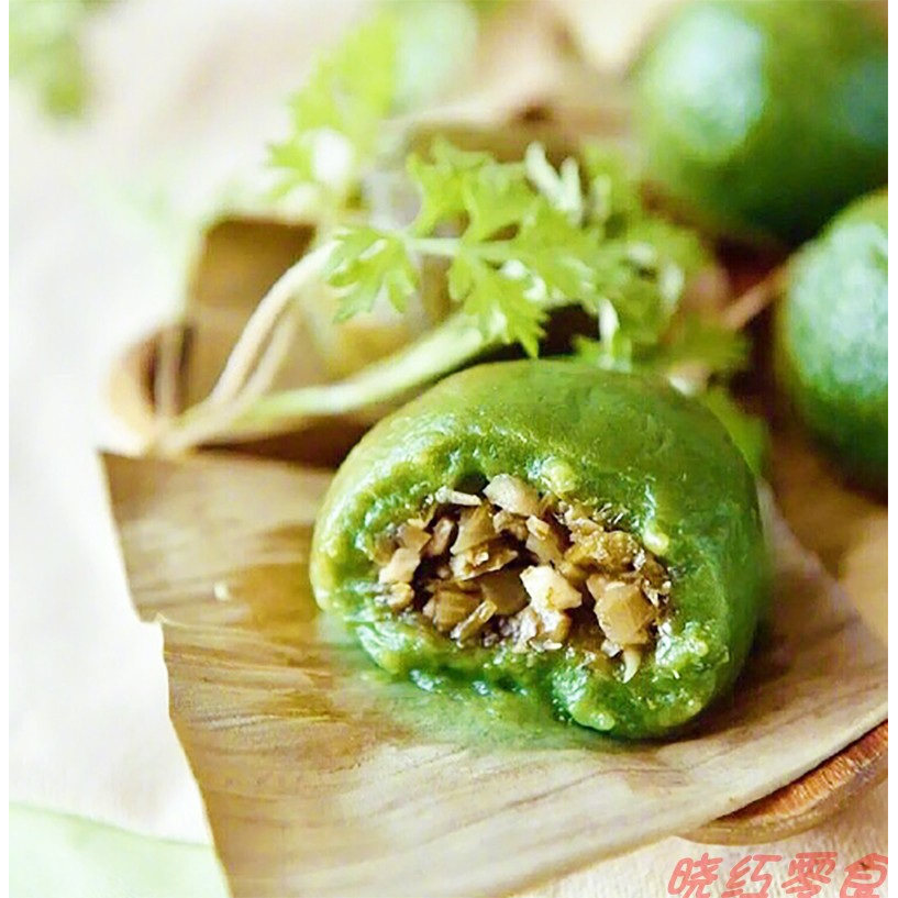 杭州塘栖法根咸菜青团咸菜笋粒馅清明团子清明果艾草青团糯米团子