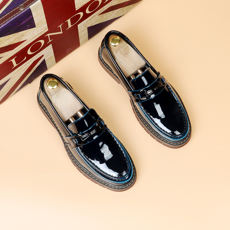 一脚蹬乐福鞋男真皮春季透气英伦商务正装休闲懒人套脚漆皮豆豆鞋