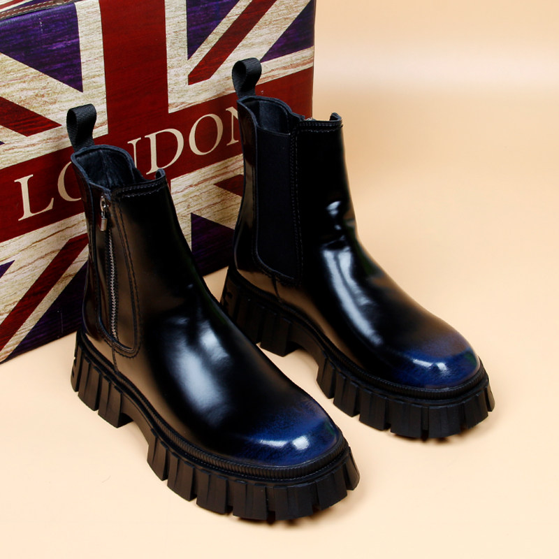 TRENDY BRAND BRITISH STYLE THICK-SOLED HEIGHTENED CHELSEA BOOTSMENS AUTUMN MID-RISE LEATHER BOOTS PATENT LEATHER MARTIN BOOTS BOOTS COWBOY BOOTS