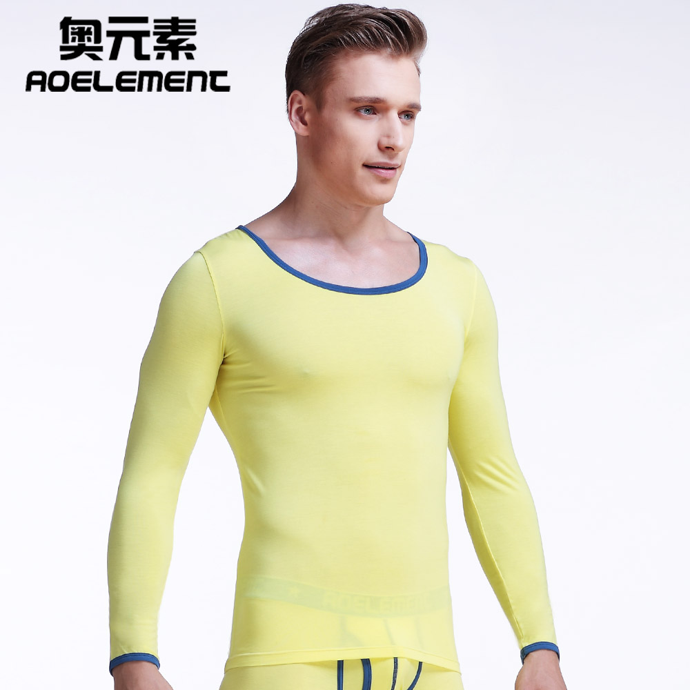 男士紧身基础大圆领莫代尔保暖内衣秋衣薄款上衣服低领单件打底衫