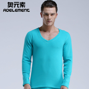 男士保暖内衣上衣单件加厚加绒打底衫大领V领秋衣低领紧身棉毛衫