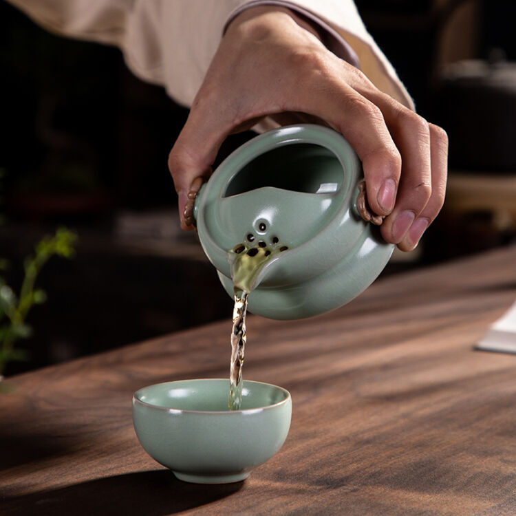 汝山明汝瓷开片茶具葫芦快客杯车载便携一壶一杯单人自用泡茶套组
