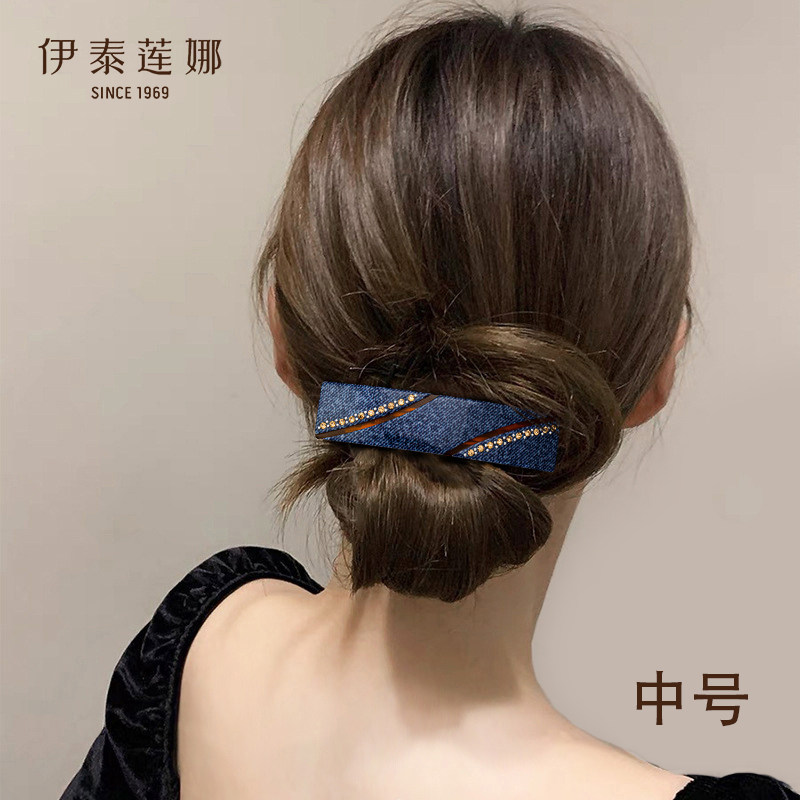 中小号高端镶钻简约发夹顶夹仿布纹一字夹气质款横夹通勤伊泰莲娜