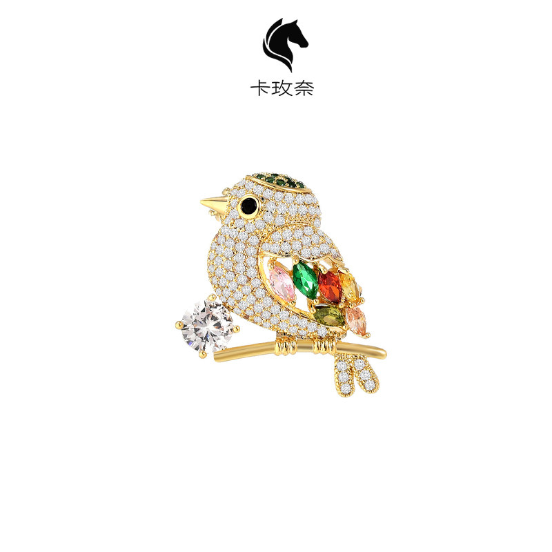 法国风格卡玫奈 小鸟喜鹊锆石时尚别针小胸针 小众设计高级感胸花
