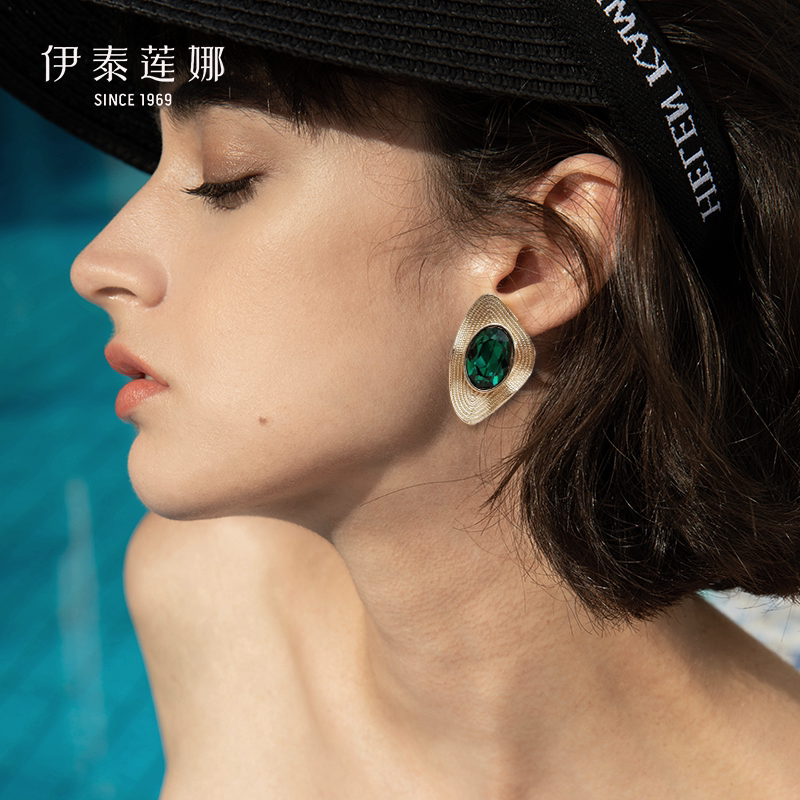 夸张超大四色选仿水晶金色耳夹 无耳洞耳饰欧美大耳坠女 伊泰莲娜