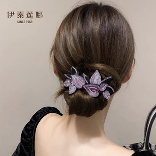 紫叶玫瑰大马尾夹发量多高级感盘发夹后脑勺横夹女 伊泰莲娜