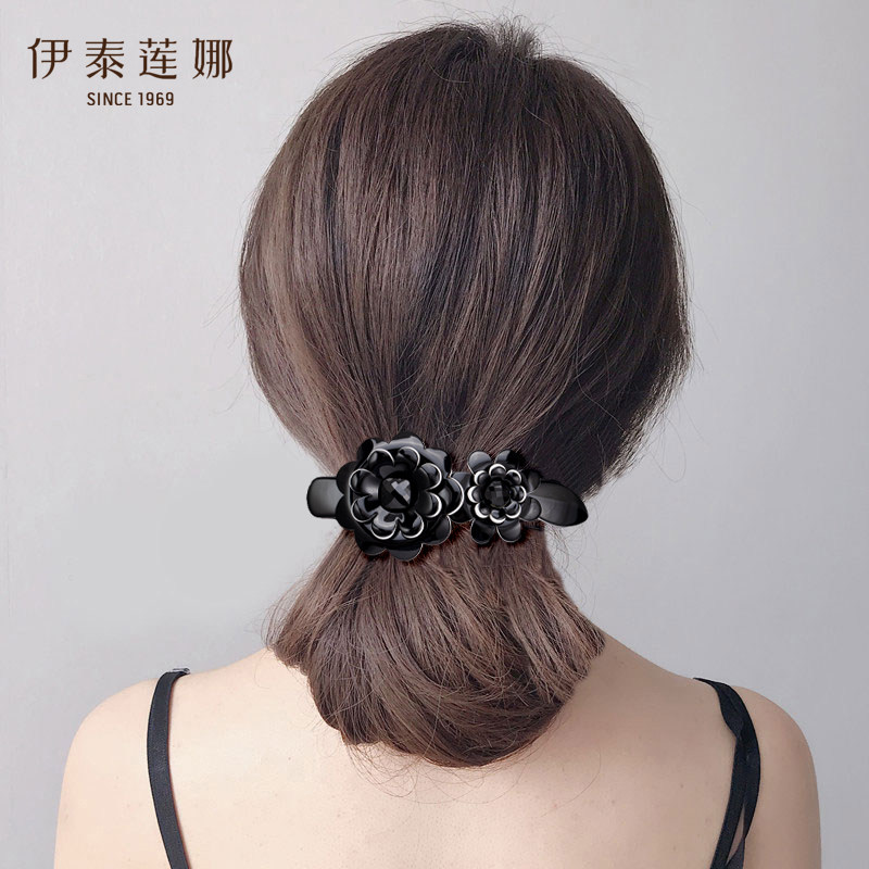 黑色花朵马尾夹醋酸板材发夹发量中多适合女伊泰莲娜发饰发卡