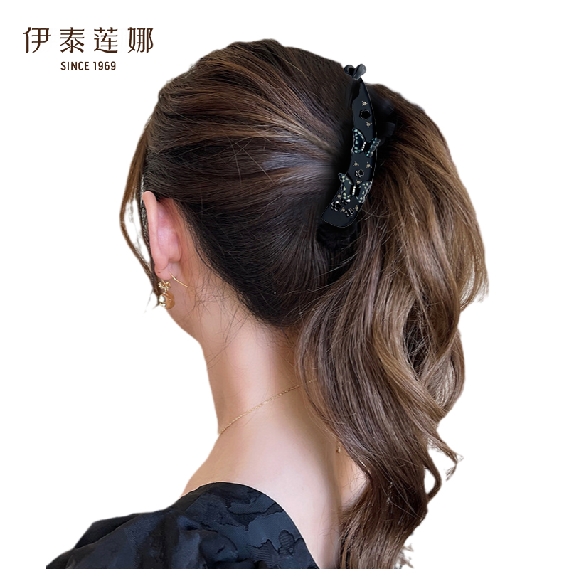 蝴蝶黑色正品高级感镶钻香蕉夹