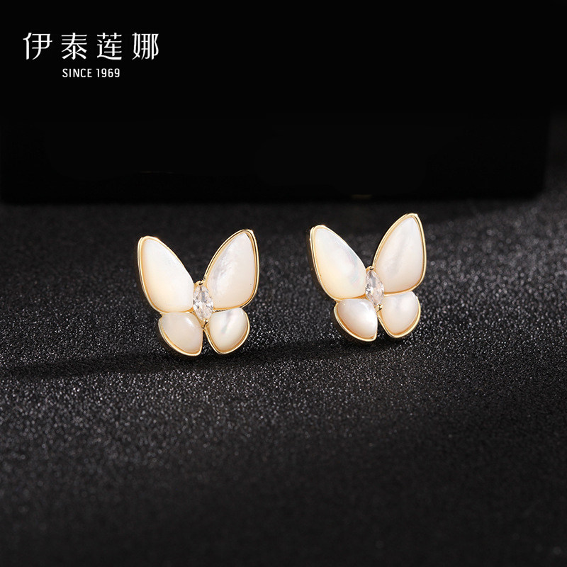 伊泰莲娜天然贝壳蝴蝶仿水晶耳夹图片