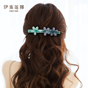 伊泰莲娜三朵小花横夹细长夹高级感马尾夹 法国板材脑后勺发夹 女