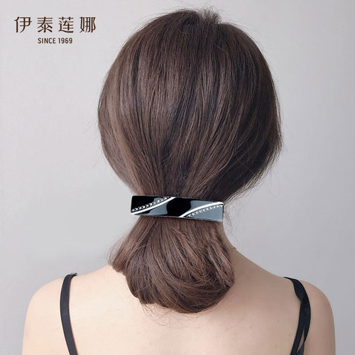 伊泰莲娜镶钻简约黑白色发夹 8CM发量中等盘发夹 脑后勺横夹 女
