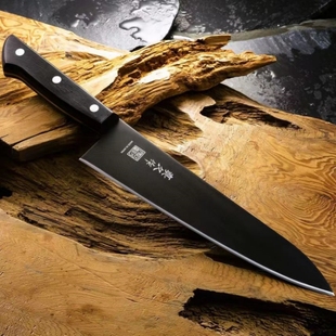 真久作黑武士主厨牛刀氟素涂层厨房家用切菜切肉刀日本进口料理刀