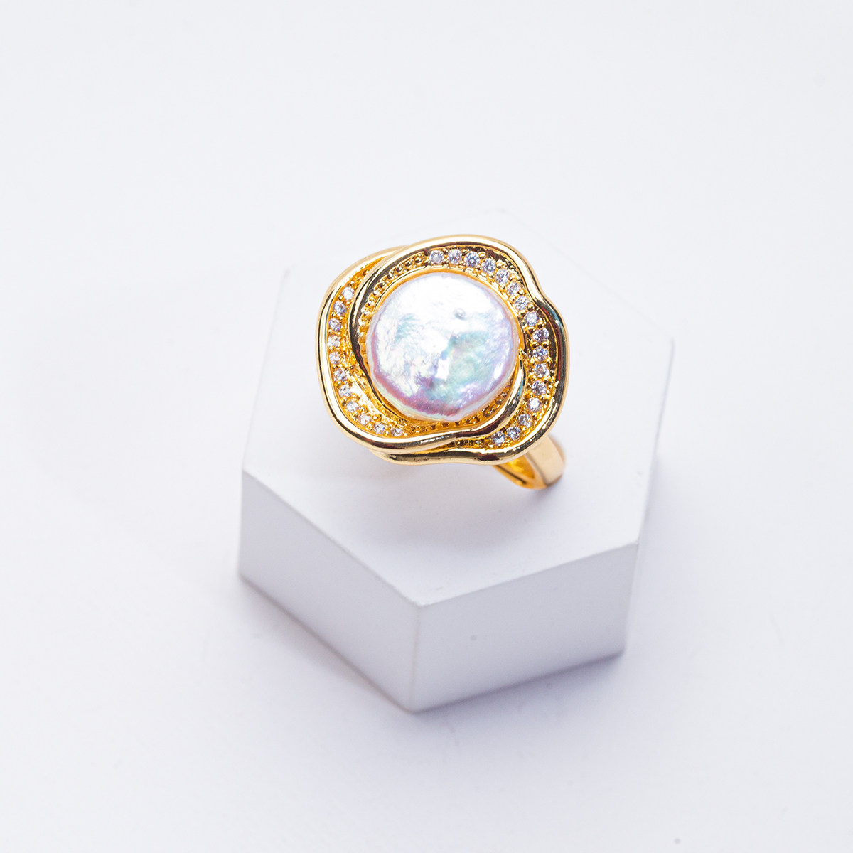 【清完下架】天然淡水纽扣珍珠开口戒指简约百搭清完下架