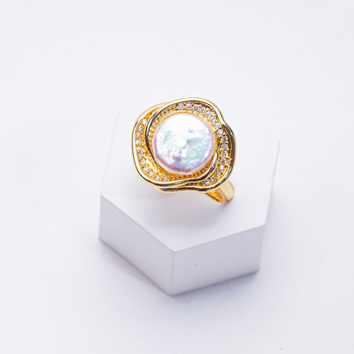 【清完下架】天然淡水纽扣珍珠开口戒指简约百搭清完下架