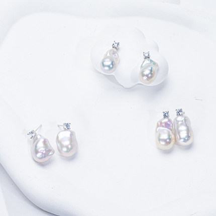 【小冰川】天然淡水巴洛克7A级高亮戴妃耳钉