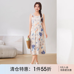 女装 气质修身 采多宝高端大码 花料无袖 圆领长裙 连衣裙胖mm新品 薄款