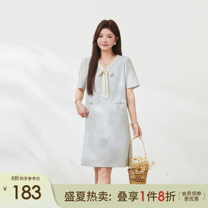 采多宝大码小香风蝴蝶结连衣裙
