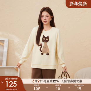 新款 胖mm2025冬季 圆领趣味毛巾绣猫咪卫衣EDZ5937 女装 采多宝大码